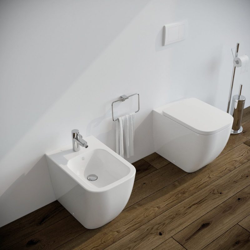 Bidet e Vaso WC Legend filo muro in ceramica completo di sedile softclose Sanitari Bagno