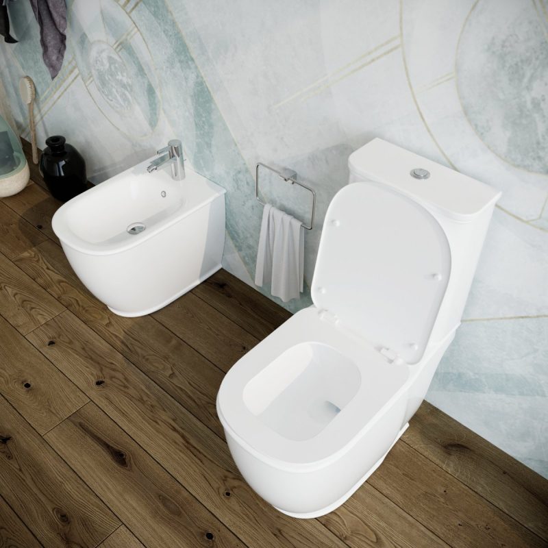 Bidet e Vaso WC monoblocco Genesis filo muro in ceramica completo di sedile softclose Sanitari Bagno