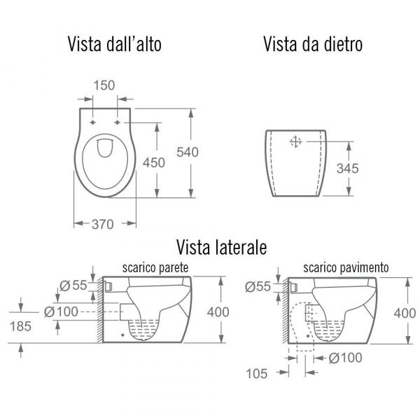 Bidet e Vaso WC Impression in ceramica completo di sedile softclose Sanitari Bagno