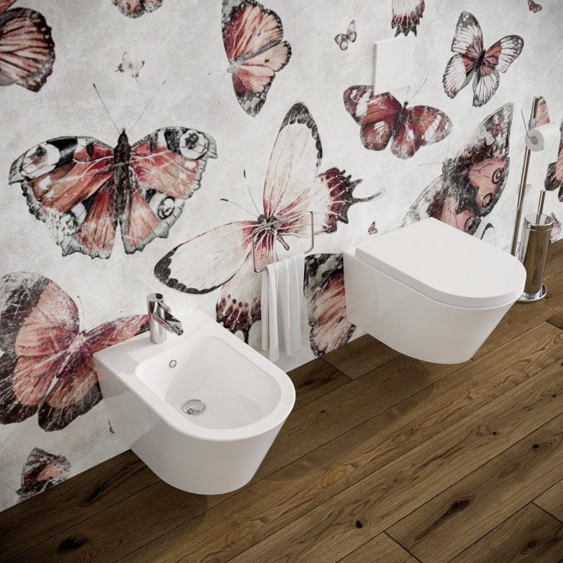 Bidet e Vaso wc sospesi Arco filo muro in ceramica completo di sedile softclose Sanitari Bagno