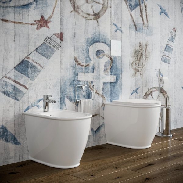 Bidet e Vaso WC Genesis filo muro in ceramica completo di sedile softclose Sanitari Bagno