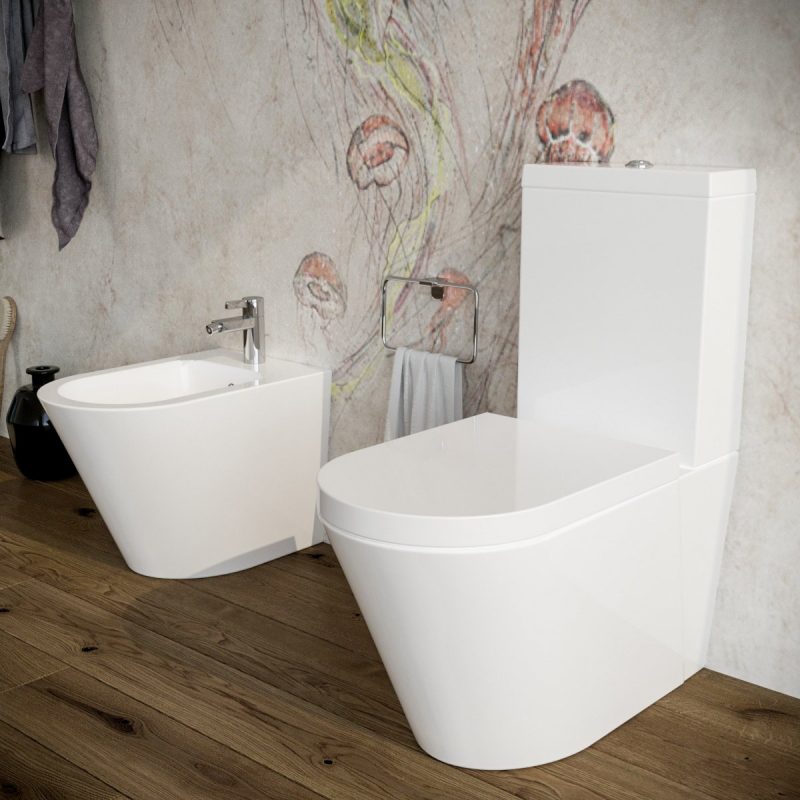 Bidet e Vaso WC monoblocco Arco filo muro in ceramica completo di sedile softclose Sanitari Bagno