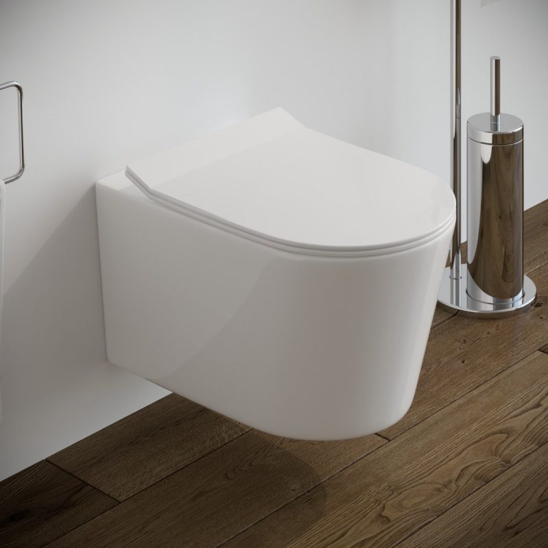 Vaso WC Round sospeso filo muro in ceramica completo di sedile softclose Sanitari Bagno