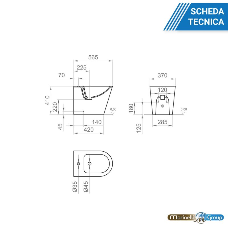 Bidet a terra filomuro in ceramica Round Sanitari Bagno