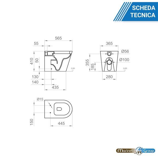 Vaso WC a terra filomuro in ceramica Round Sanitari Bagno