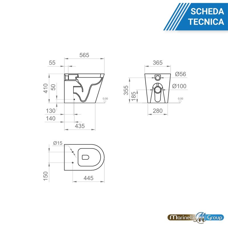 Vaso WC a terra filomuro in ceramica Round Sanitari Bagno