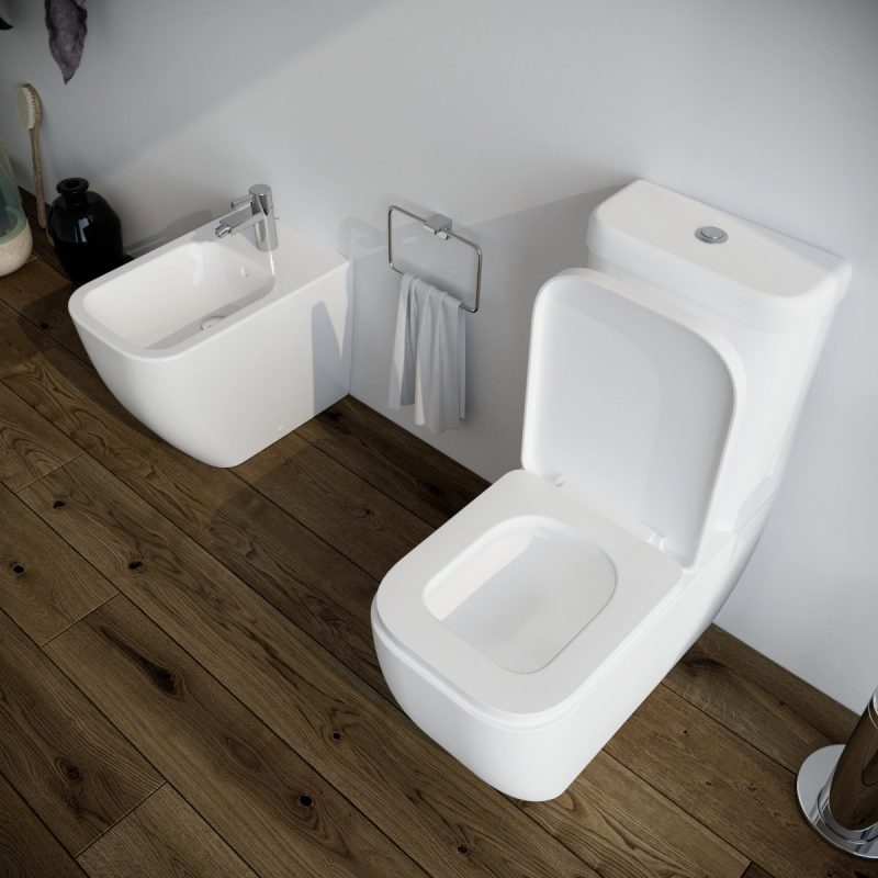 Bidet e Vaso wc monoblocco Legend filo muro in ceramica completo di sedile softclose Sanitari Bagno
