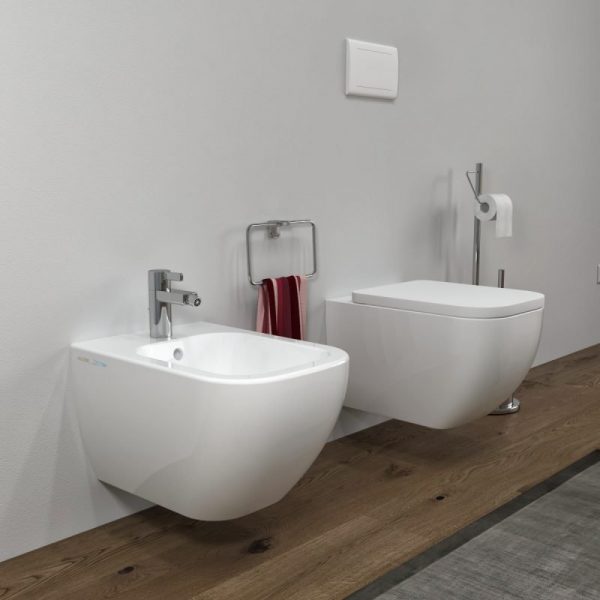 Bidet e Vaso WC sospesi Legend filo muro in ceramica completo di sedile softclose Sanitari Bagno