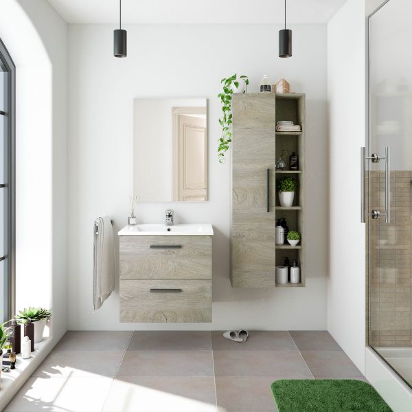 Composizione mobile bagno sospeso moderno 60 cm ALTEA con colonna semiaperta MOBILI BAGNO