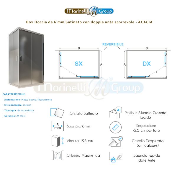 Box doccia angolare 80X120 Acacia satinato con due ante scorrevoli ARREDO BAGNO