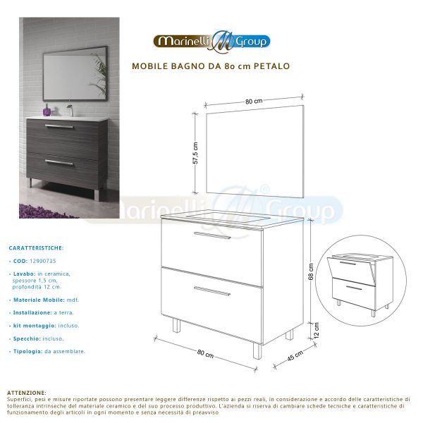 Mobile bagno Petalo 305412G a terra da 80 cm MOBILI BAGNO