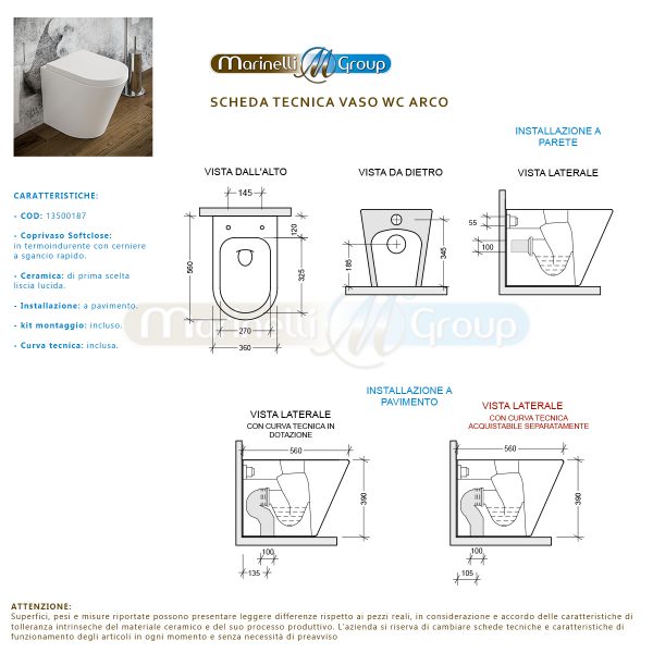 Bidet e Vaso WC Arco filo muro in ceramica completo di sedile softclose Sanitari Bagno