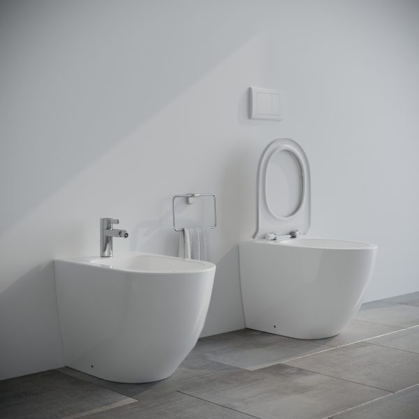 Bidet e Vaso WC Fast filo muro in ceramica completo di sedile softclose Sanitari Bagno