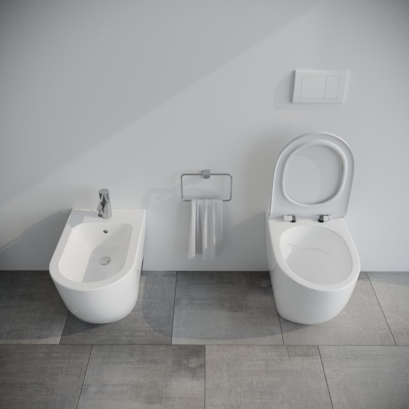Bidet e Vaso WC Fast filo muro in ceramica completo di sedile softclose Sanitari Bagno