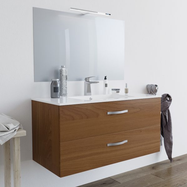 Mobile bagno LINDA100 Rovere Scuro con lavabo e specchio – 8210 MOBILI BAGNO