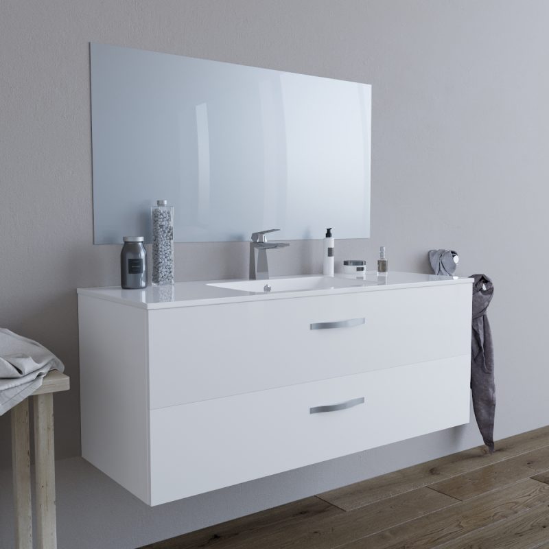 Mobile bagno LINDA120 Bianco semilucido 8220 con lavabo in ceramica MOBILI BAGNO