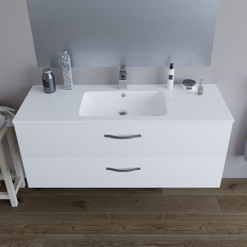 Mobile bagno LINDA120 Bianco semilucido 8220 con lavabo in ceramica MOBILI BAGNO