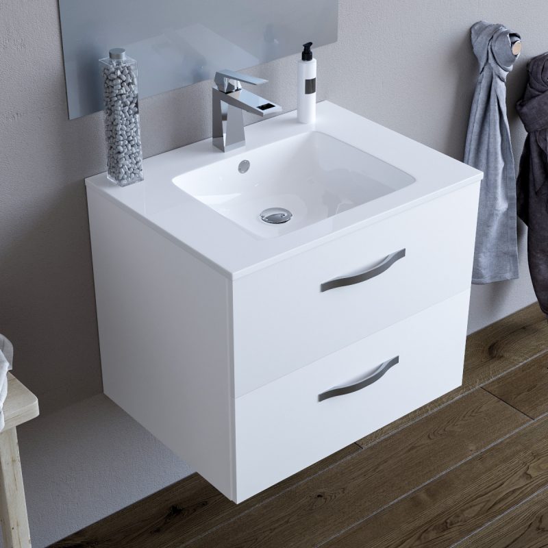 Mobile bagno LINDA60 Bianco con lavabo specchio e colonna – 8260 MOBILI BAGNO