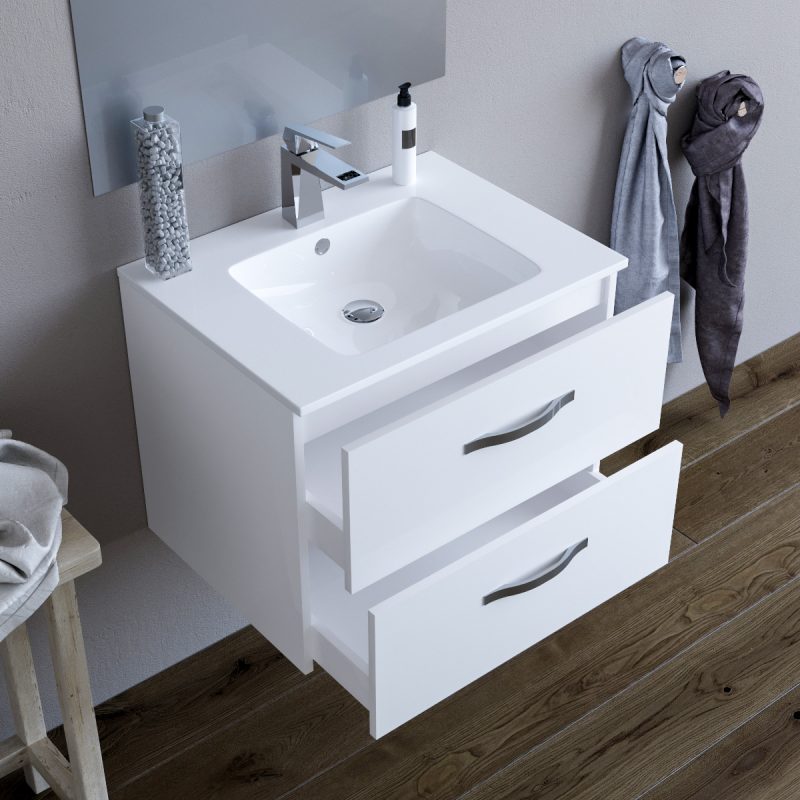 Mobile bagno LINDA60 Bianco semilucido con lavabo e specchio – 8260 MOBILI BAGNO