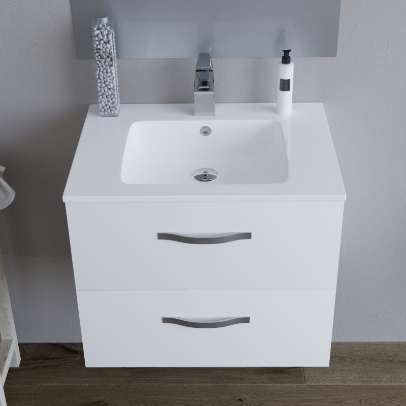 Mobile bagno LINDA60 Bianco semilucido con lavabo e specchio – 8260 MOBILI BAGNO