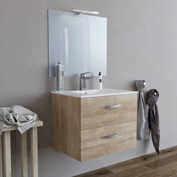 Mobile bagno LINDA60 Rovere chiaro con lavabo e specchio – 8260 MOBILI BAGNO