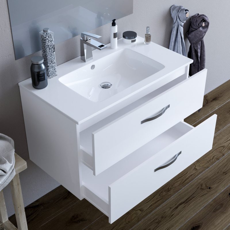 Mobile bagno LINDA80 Bianco con lavabo e specchio – 8280 MOBILI BAGNO