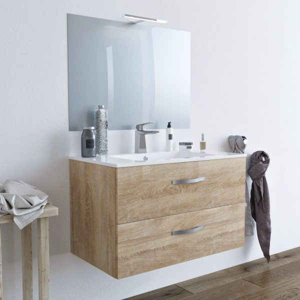 Mobile bagno LINDA80 Rovere Chiaro con lavabo e specchio – 8280 MOBILI BAGNO