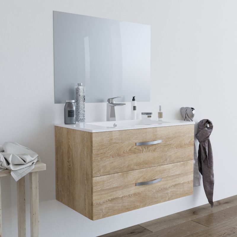 Mobile bagno LINDA80 Rovere Chiaro con lavabo e specchio – 8280 MOBILI BAGNO
