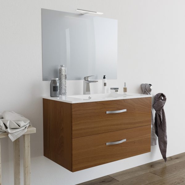 Mobile bagno LINDA80 Rovere Scuro con lavabo e specchio – 8280 MOBILI BAGNO