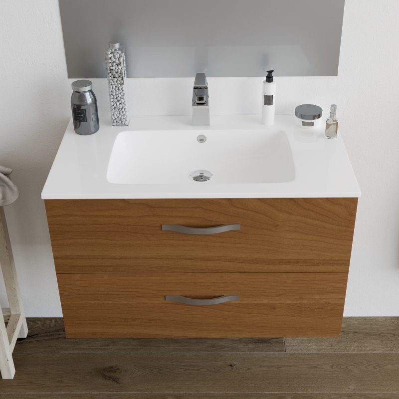 Mobile bagno LINDA80 Rovere Scuro con lavabo e specchio – 8280 MOBILI BAGNO
