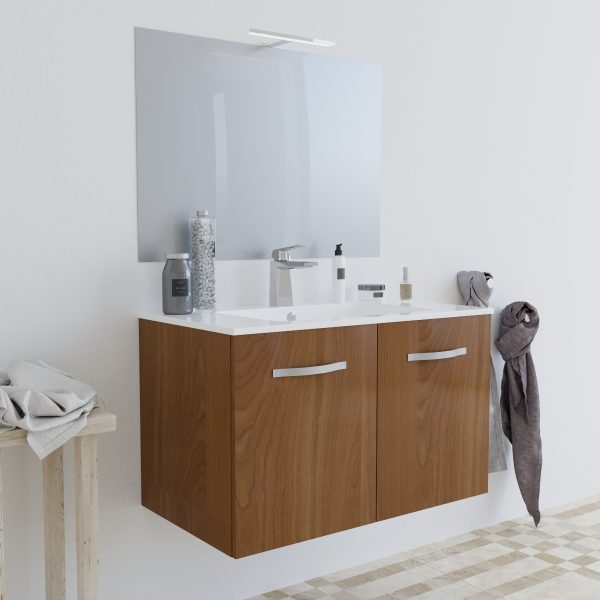 Mobile bagno BUMA80 Rovere scuro 8180 con lavabo e specchio MOBILI BAGNO