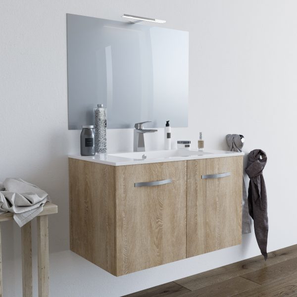 Mobile bagno BUMA80 Rovere Chiaro con lavabo e specchio – 8180 MOBILI BAGNO