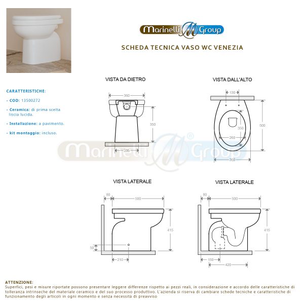 Vaso WC VENEZIA in ceramica con coprivaso classico Sanitari Bagno