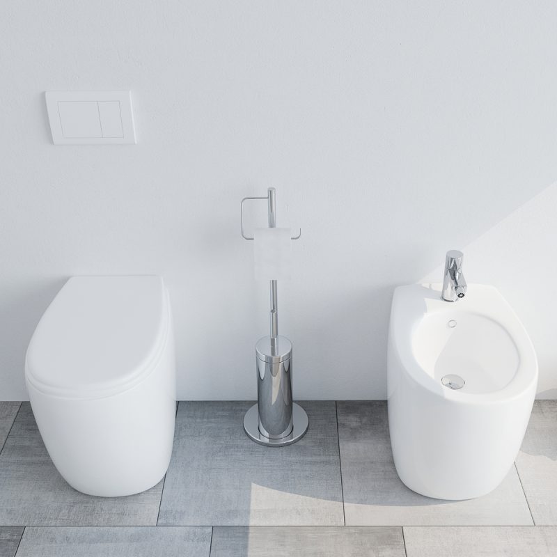 Bidet e Vaso WC MODENA filo muro in ceramica completo di sedile Sanitari Bagno