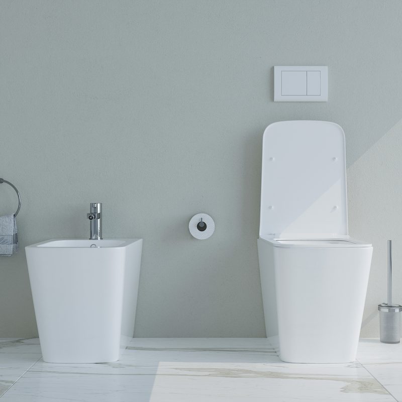 Vaso WC filo muro in ceramica completo di sedile softclose – CUBE Sanitari Bagno