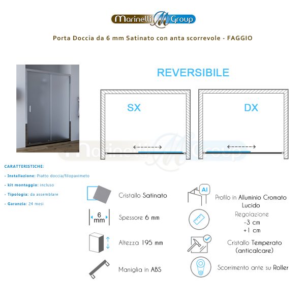 Porta doccia scorrevole 140 cm satinata Faggio ARREDO BAGNO