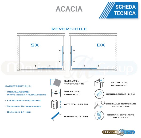 Box doccia angolare 70X140 Acacia trasparente con due ante scorrevoli ARREDO BAGNO