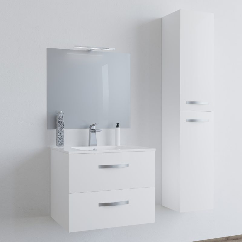 Mobile bagno LINDA60 Bianco con lavabo specchio e colonna – 8260 MOBILI BAGNO