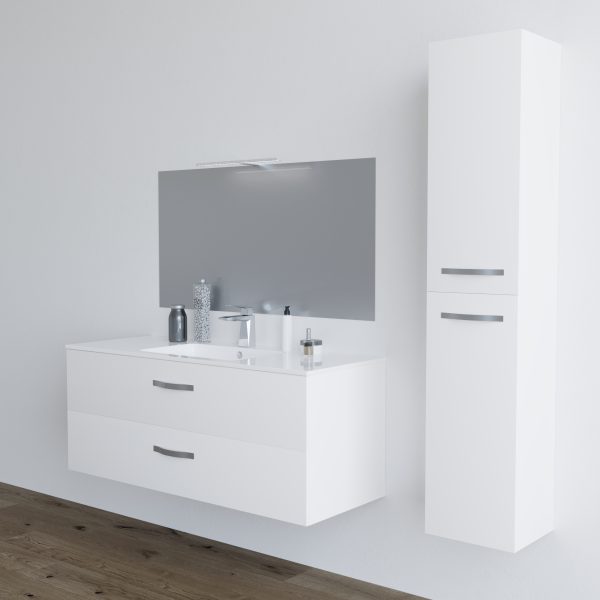 Mobile bagno LINDA120 Bianco con lavabo in ceramica e colonna – 8220 MOBILI BAGNO