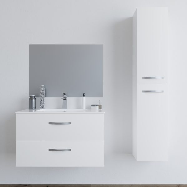 Mobile bagno LINDA80 Bianco con lavabo specchio e colonna – 8280 MOBILI BAGNO