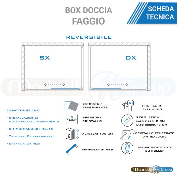 Box Doccia angolare 120X90 cm trasparente apertura scorrevole Faggio ARREDO BAGNO