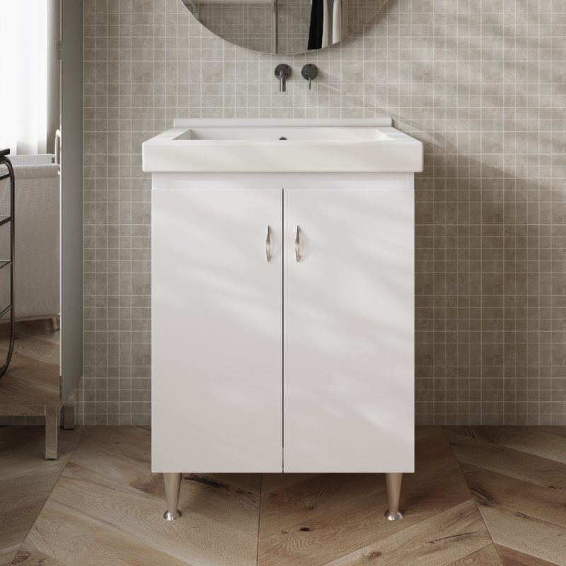 Mobile lavatoio bianco con vasca in ceramica 63X51 Dyma Lavanderia