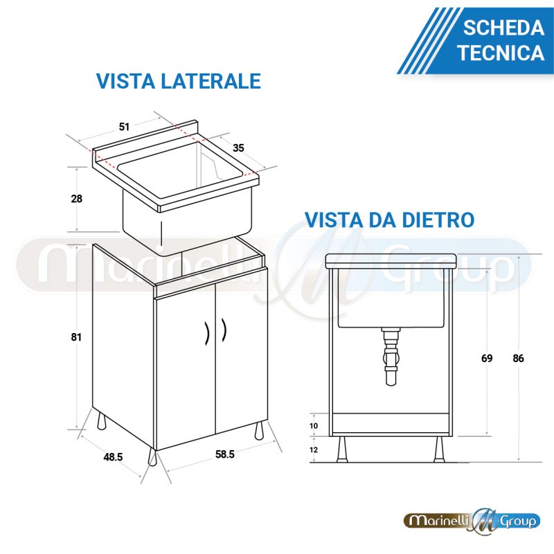 Mobile lavatoio bianco con vasca in ceramica 63X51 Dyma Lavanderia