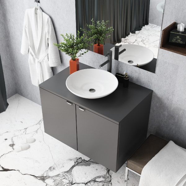 Mobile bagno sospeso da 80 grigio con lavabo e specchio con luce ROSY Mobiletto bagno da 80 cm