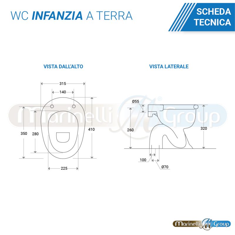 Vaso WC infanzia baby scarico a terra Sanitari Bagno