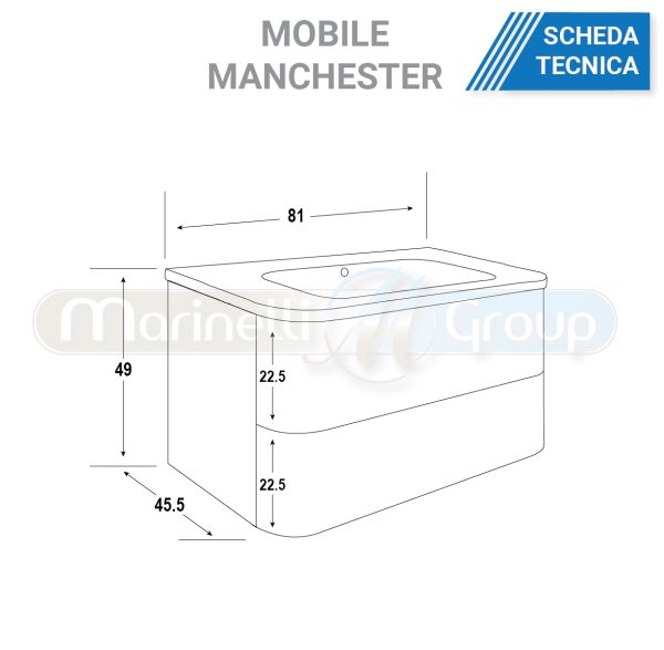 Mobile bagno sospeso da 80 cm Bianco con due cassetti Manchester MOBILI BAGNO
