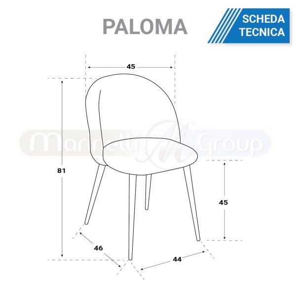 Sedia in velluto PALOMA cappuccino gambe in acciaio (2 pz) ARREDO CASA