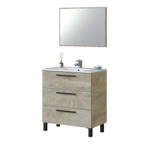 Mobile bagno a terra da 80 cm 3 cassetti rovere alaska 305423C MOBILI BAGNO