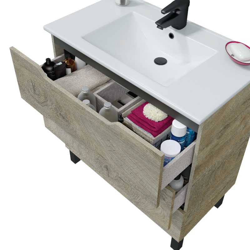 Mobile bagno a terra da 80 cm 3 cassetti rovere alaska grigio 305023C MOBILI BAGNO