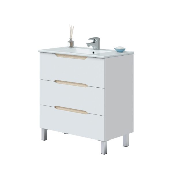 Mobile bagno a terra da 80 cm 3 cassetti bianco lucido rovere 305023B MOBILI BAGNO